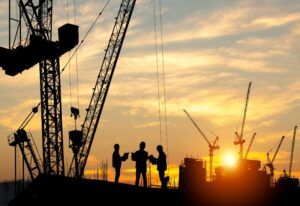 construction site at sunset in evening time